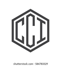initial three letter logo hexagon black