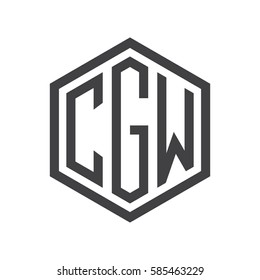 initial three letter logo hexagon black