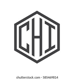 initial three letter logo hexagon black