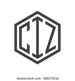 initial three letter logo hexagon black