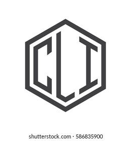 initial three letter logo hexagon black