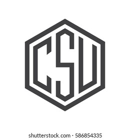 initial three letter logo hexagon black