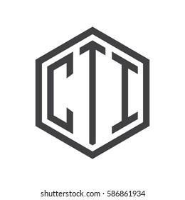 initial three letter logo hexagon black
