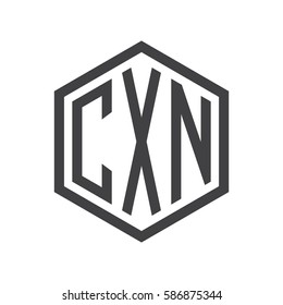 initial three letter logo hexagon black