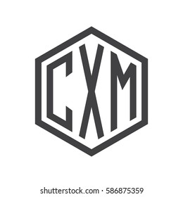 initial three letter logo hexagon black