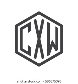 initial three letter logo hexagon black