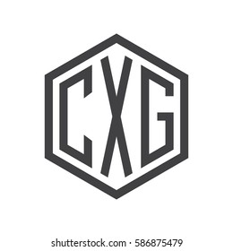 initial three letter logo hexagon black