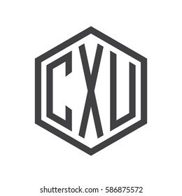 initial three letter logo hexagon black