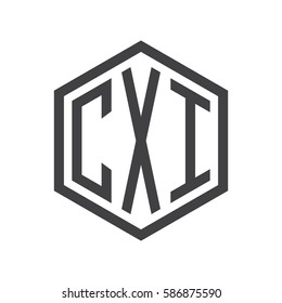 initial three letter logo hexagon black