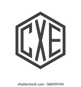 initial three letter logo hexagon black