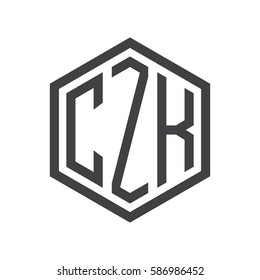 initial three letter logo hexagon black