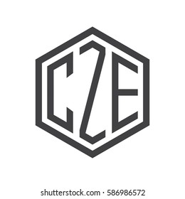 initial three letter logo hexagon black