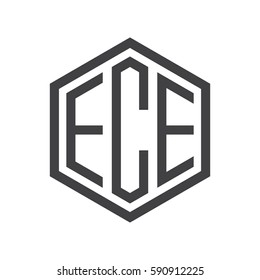initial three letter logo hexagon black