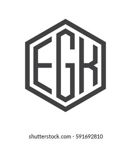 initial three letter logo hexagon black