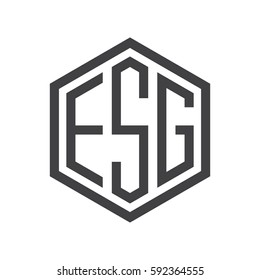 initial three letter logo hexagon black