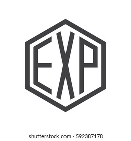 initial three letter logo hexagon black