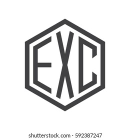 initial three letter logo hexagon black