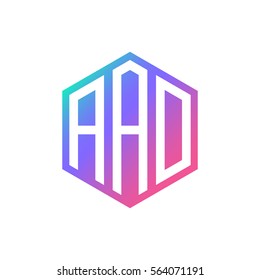 initial three letter negative space logo hexagon blue purple pink