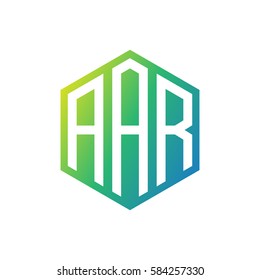 initial three letter negative space logo hexagon green blue