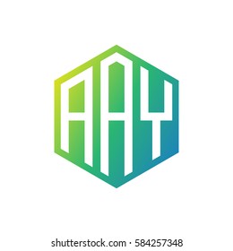 initial three letter negative space logo hexagon green blue