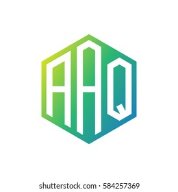 initial three letter negative space logo hexagon green blue
