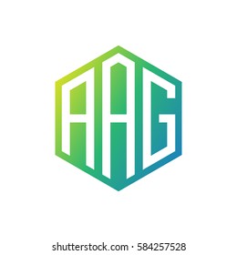 initial three letter negative space logo hexagon green blue