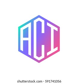 initial three letter negative space logo hexagon blue purple pink