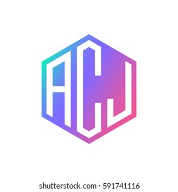 initial three letter negative space logo hexagon blue purple pink
