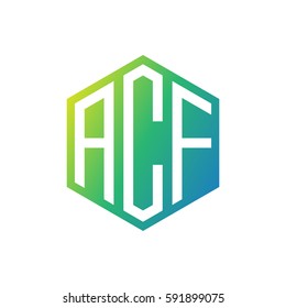 initial three letter negative space logo hexagon green blue