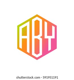 initial three letter negative space logo hexagon orange pink