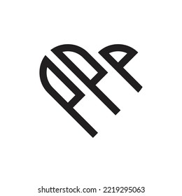 initial three letter p heart outline logo vector