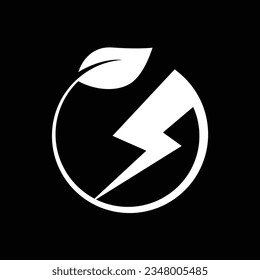 Initial thunderbolt leaf circle or eco energy saver icon,Leaf and thunderbolt icon concept for nature power electric logo.