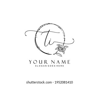 Initial TI beauty monogram and elegant logo design, handwriting logo of initial signature, wedding, fashion, floral and botanical with creative template.