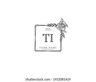 Initial TI beauty monogram and elegant logo design, handwriting logo of initial signature, wedding, fashion, floral and botanical with creative template.