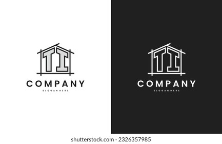 Initial TI home logo with creative house element in line art style vector design template