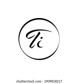 Initial TI Logo Design Black Script Circle vector Template