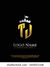 initial TJ letter with shield style logo template vector