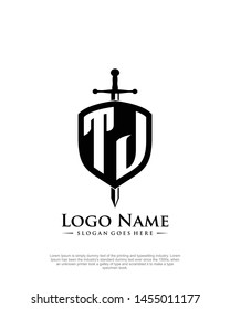 initial TJ letter with shield style logo template vector