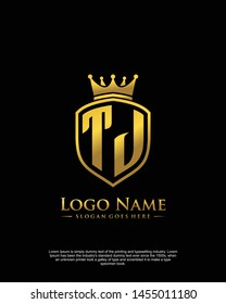 initial TJ letter with shield style logo template vector