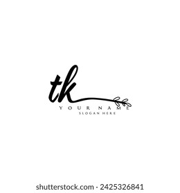 Initial TK logo handwriting floral typography ornament