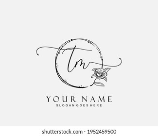 Initial TM beauty monogram and elegant logo design, handwriting logo of initial signature, wedding, fashion, floral and botanical with creative template.