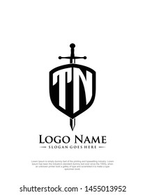 initial TN letter with shield style logo template vector