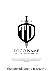 initial TO, TD letter with shield style logo template vector