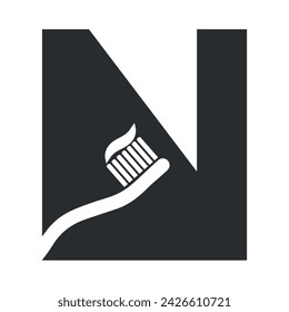 Initial Toothbrush Logo combine with letter N vector template
