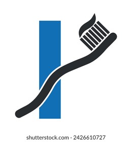 Initial Toothbrush Logo combine with letter I vector template