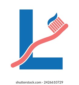 Logotipo inicial del cepillo de dientes combinado con la plantilla del vector de la letra L