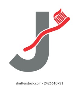 Initial Toothbrush Logo combine with letter J vector template