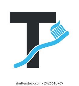 Initial Toothbrush Logo combine with letter T vector template
