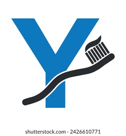 Logo inicial del cepillo de dientes combinado con la letra Y plantilla de vector