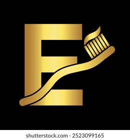 Initial Toothbrush Logo combine with letter E vector template